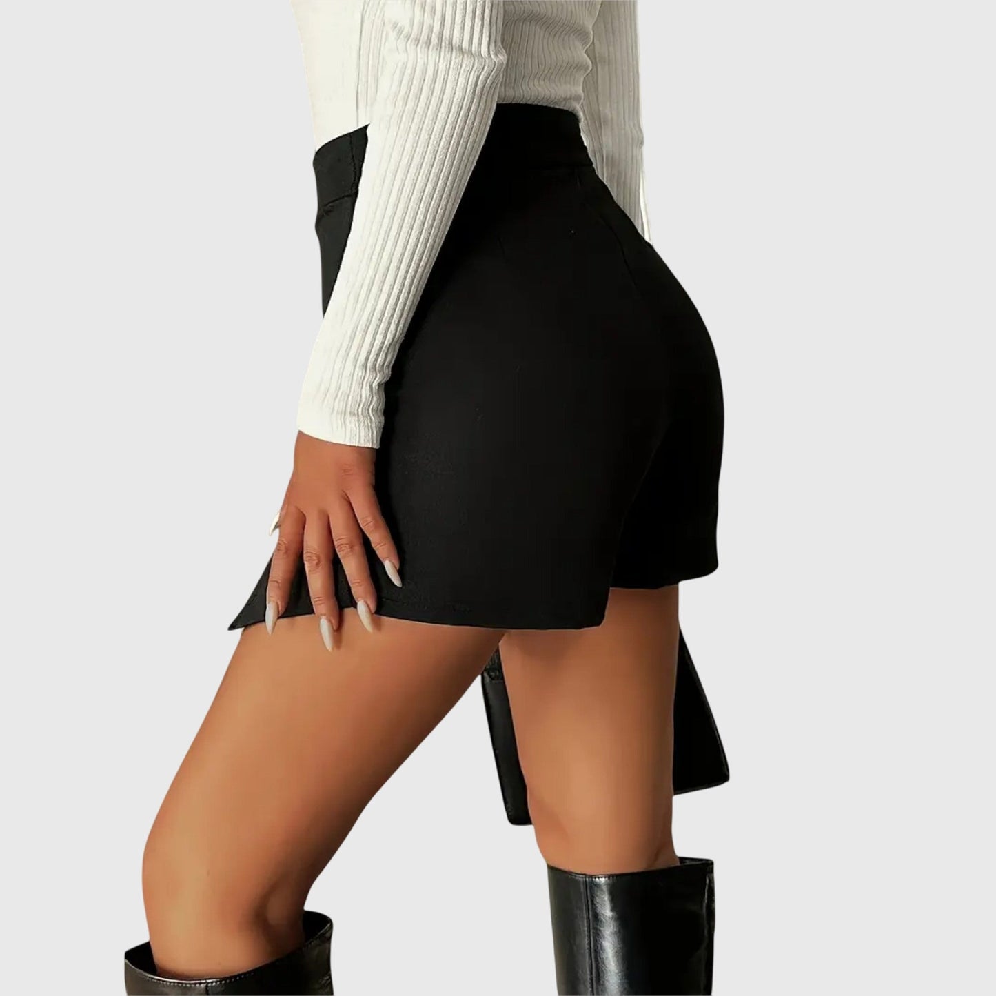 Elegant Black Mini Skirt for Women with High Waist Asymmetrical Hem Slit Bodycon Style