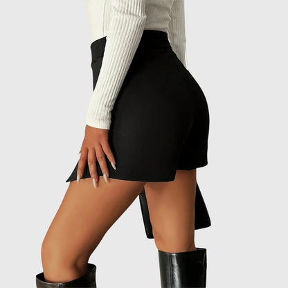 Elegant Black Mini Skirt for Women with High Waist Asymmetrical Hem Slit Bodycon Style