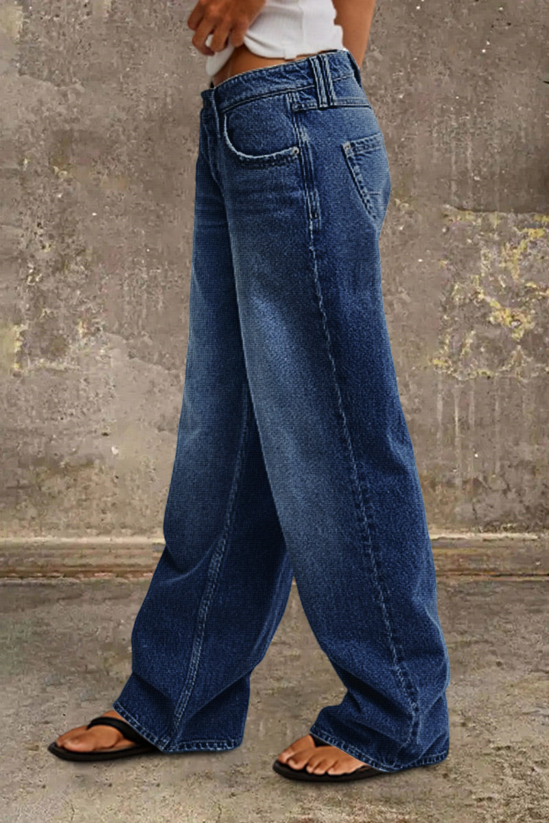 Effortless Wide Leg Jeans for Women with Low Rise Faded Wash Relaxed Casual Style