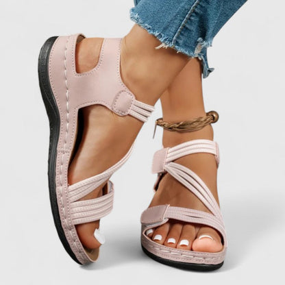 Comfortable Wedge Sandal for Women with Crisscross Strap Velcro Closure Cushioned Sole Casual Style