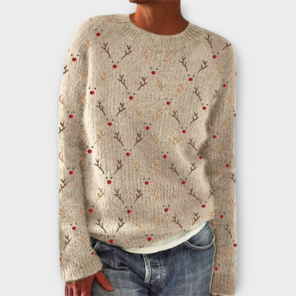 Comfortable Christmas Print Sweater for Women with Crew Neck Long Sleeve Relaxed Oversized Knit Style