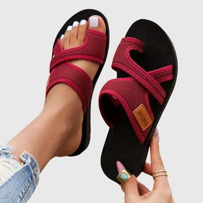Effortless Mesh Toe Ring Sandal for Women with Crisscross Strap Adjustable Platform Casual Style