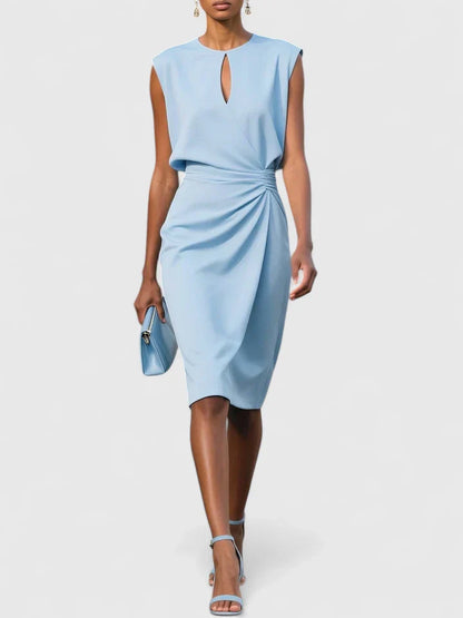 Elegant Sheath Dress for Women with Keyhole Neck Cap Sleeve Ruched Wrap Cocktail Style
