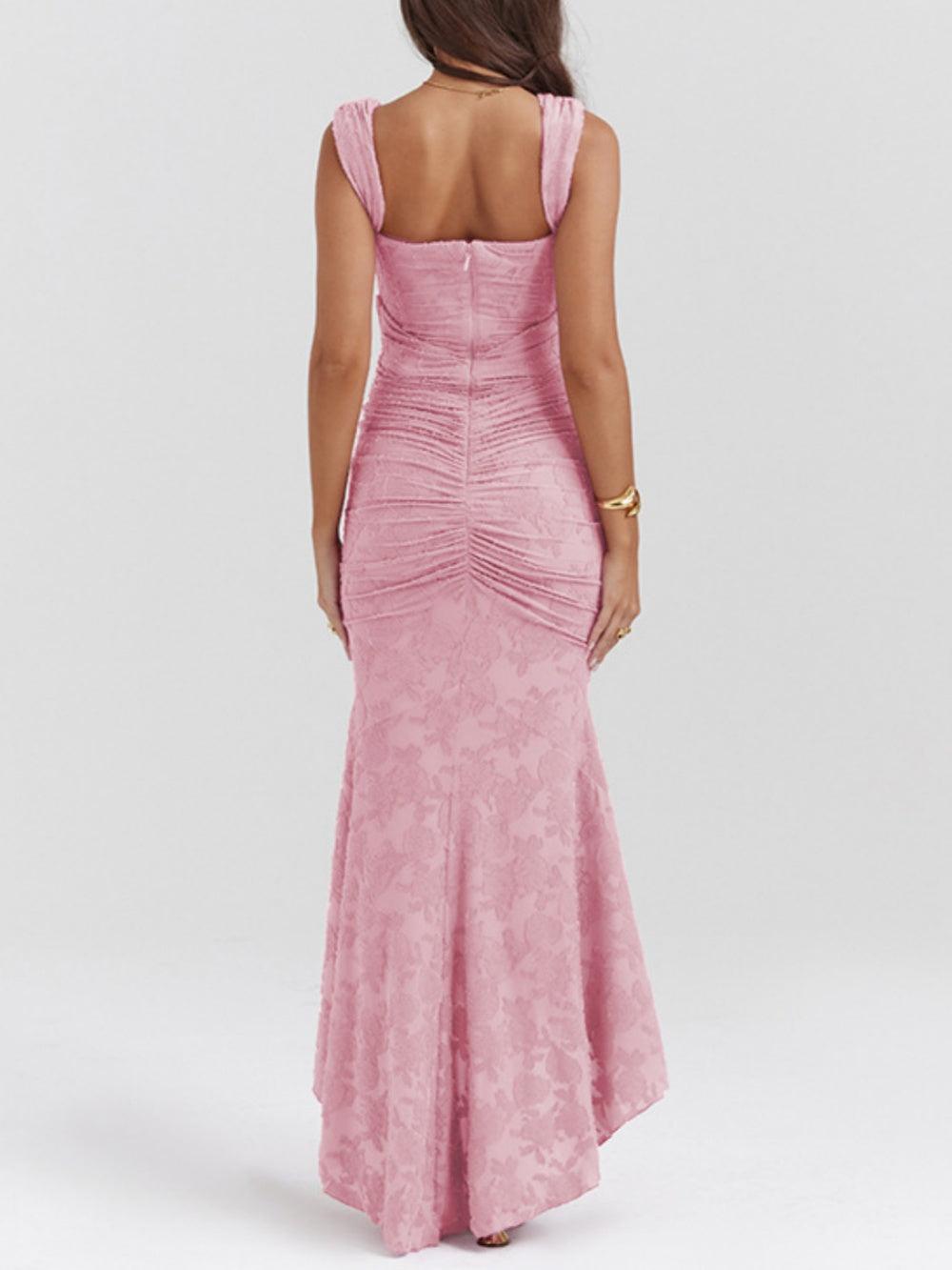 Elegant Floral Lace Mermaid Dress for Women with Square Neck Sleeveless Corset Ruched High Low Style
