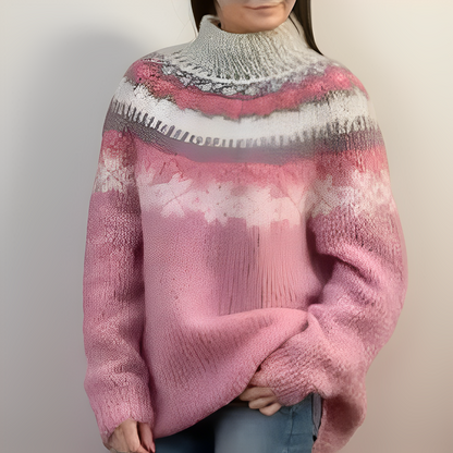 Comfortable Fair Isle Sweater for Women with Crew Neck Long Sleeve Oversized Knit Style