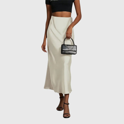Effortless Satin Maxi Skirt for Women with High Waist Bias Cut Flowing Silky Style