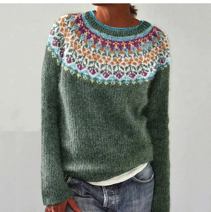 Comfortable Striped Knit Sweater for Women with Crew Neck Long Sleeve Relaxed Oversized Style