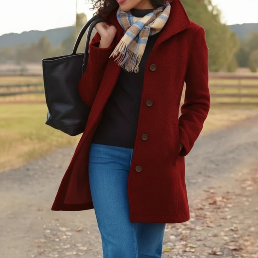 Women's Single Breasted High Collar Wool Coat