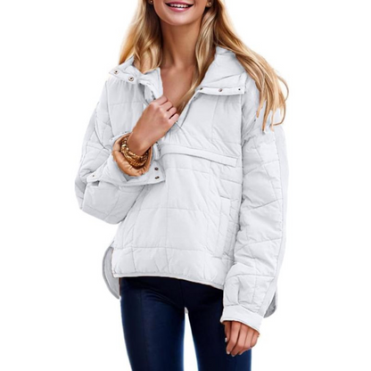 Women's Oversized Quilted Snap Collar Pullover Jacket