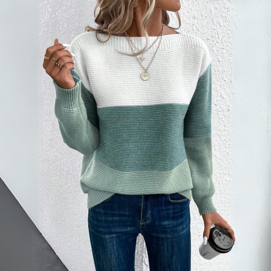 Comfortable Colorblock Sweater for Women with Crew Neck Long Sleeve Relaxed Oversized Knit Style