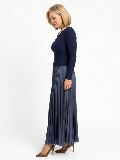 Women Pleated Satin Maxi Skirt