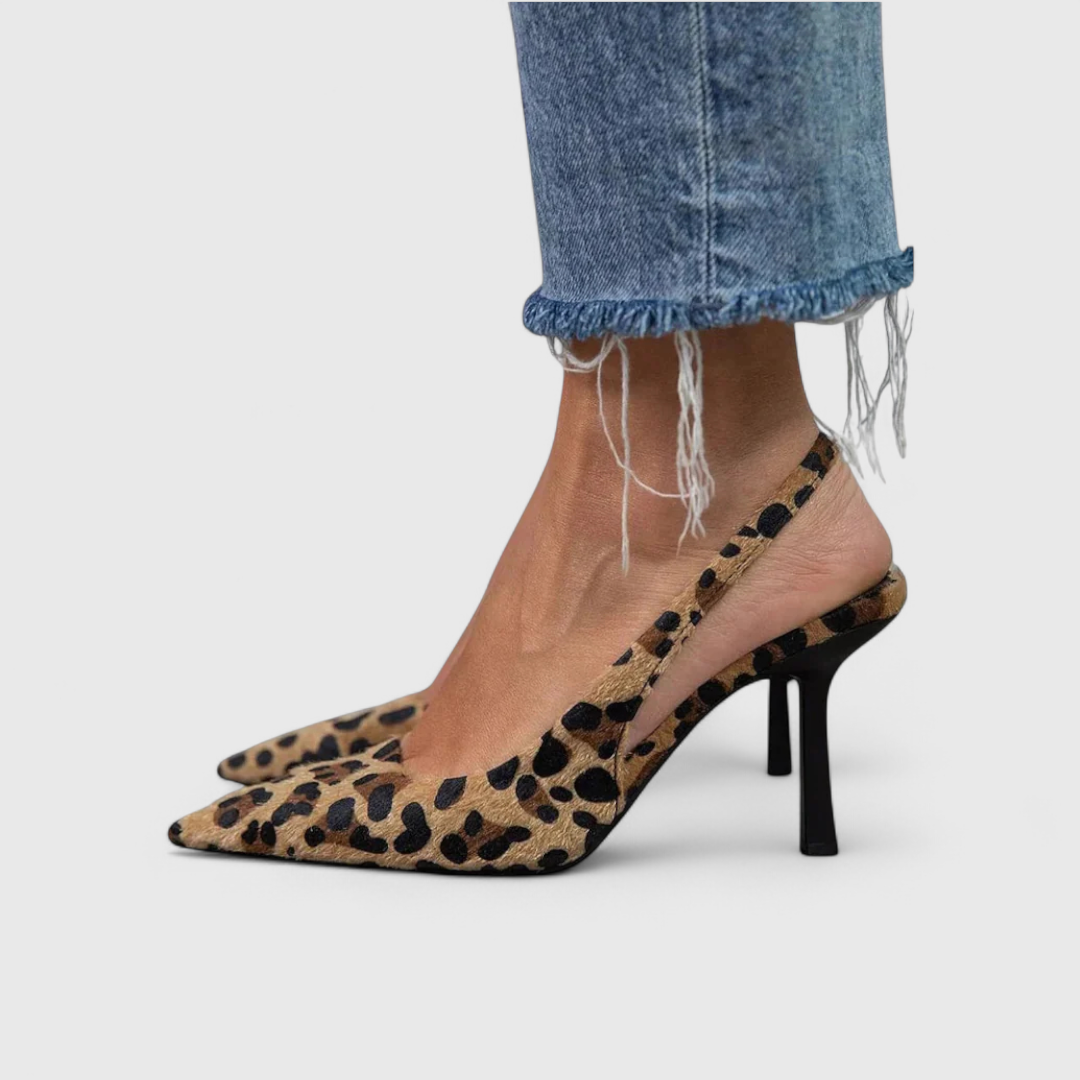 Elegant Leopard Print Slingback Pumps for Women with Pointed Toe Stiletto Heel Cocktail Style