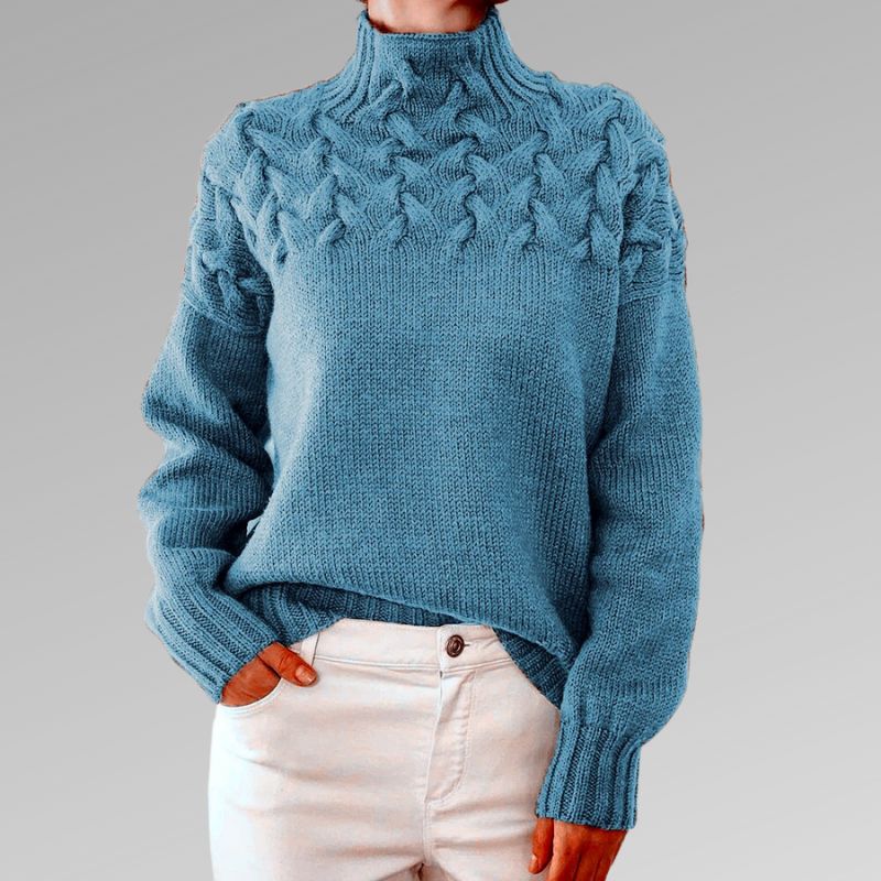 Comfortable Cable Knit Sweater for Women with Mock Neck Long Sleeve Chunky Oversized Style