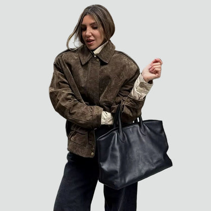 Women's Oversized Suede Bomber Jacket