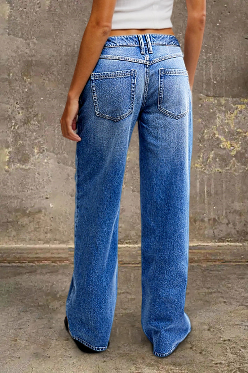 Effortless Wide Leg Jeans for Women with Low Rise Faded Wash Relaxed Casual Style
