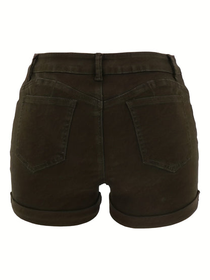 Effortless Distressed Denim Shorts for Women with High Waisted Cuffed Hem Casual Style