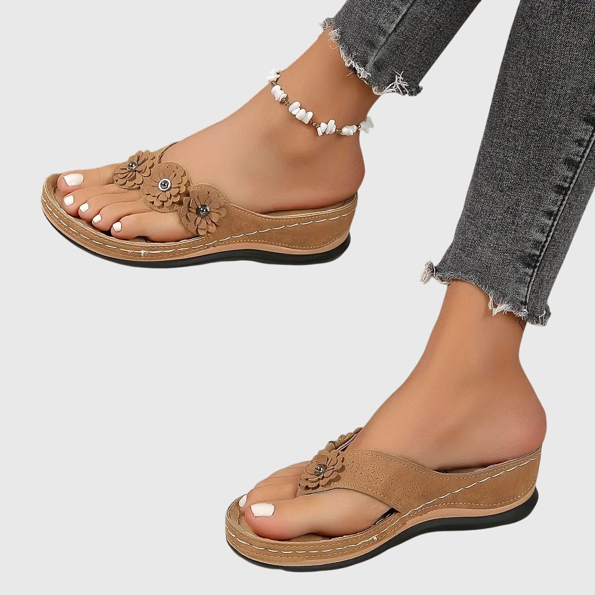 Comfortable Floral Wedge Sandals for Women with Toe Post Strap Cushioned Comfort Style