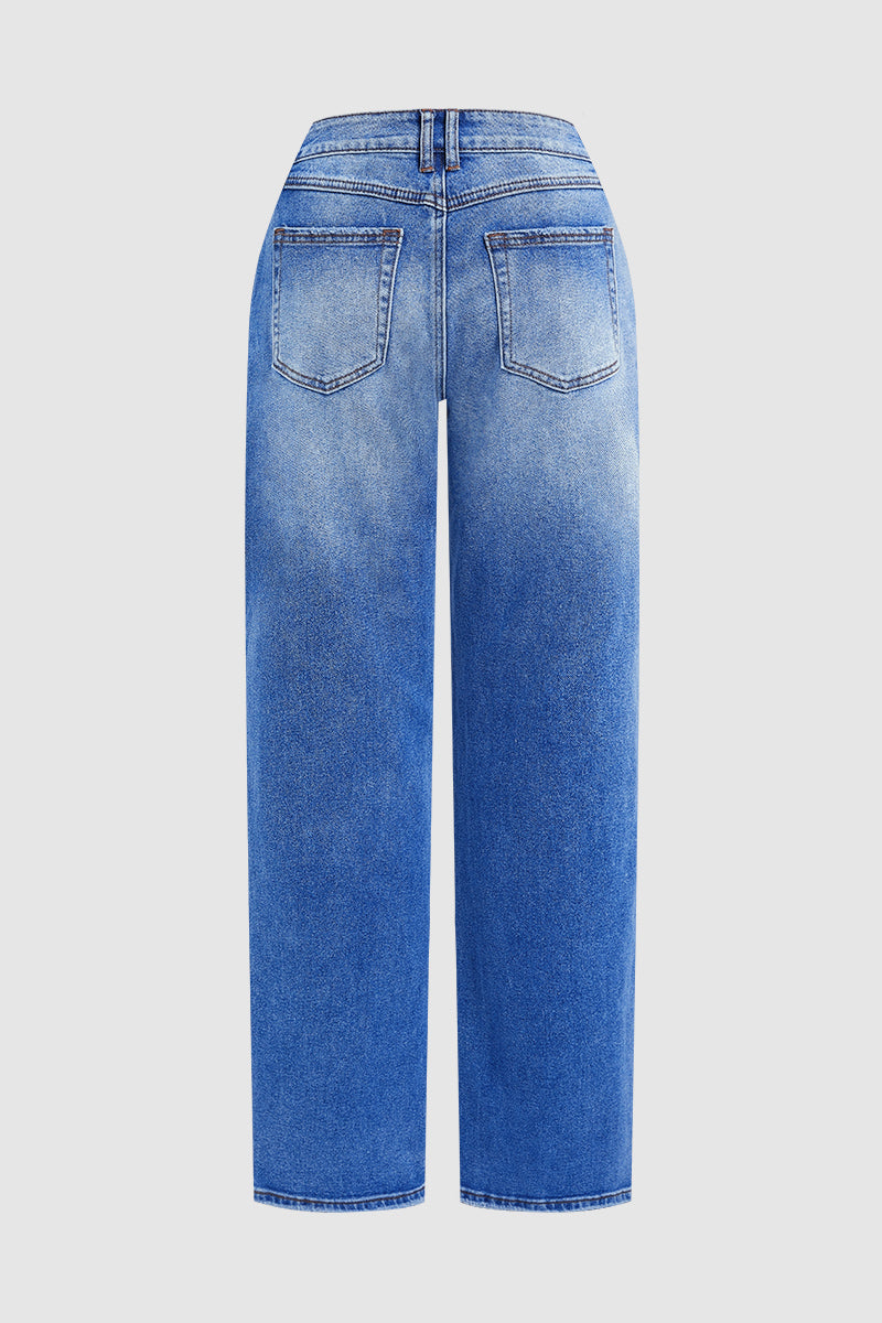 Effortless Wide Leg Jeans for Women with Low Rise Faded Wash Relaxed Casual Style