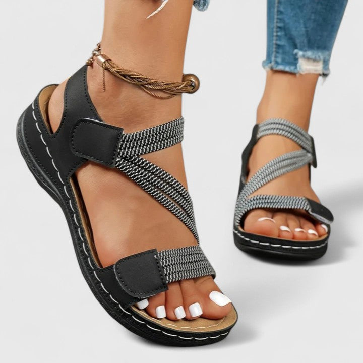 Comfortable Wedge Sandal for Women with Crisscross Strap Velcro Closure Cushioned Sole Casual Style