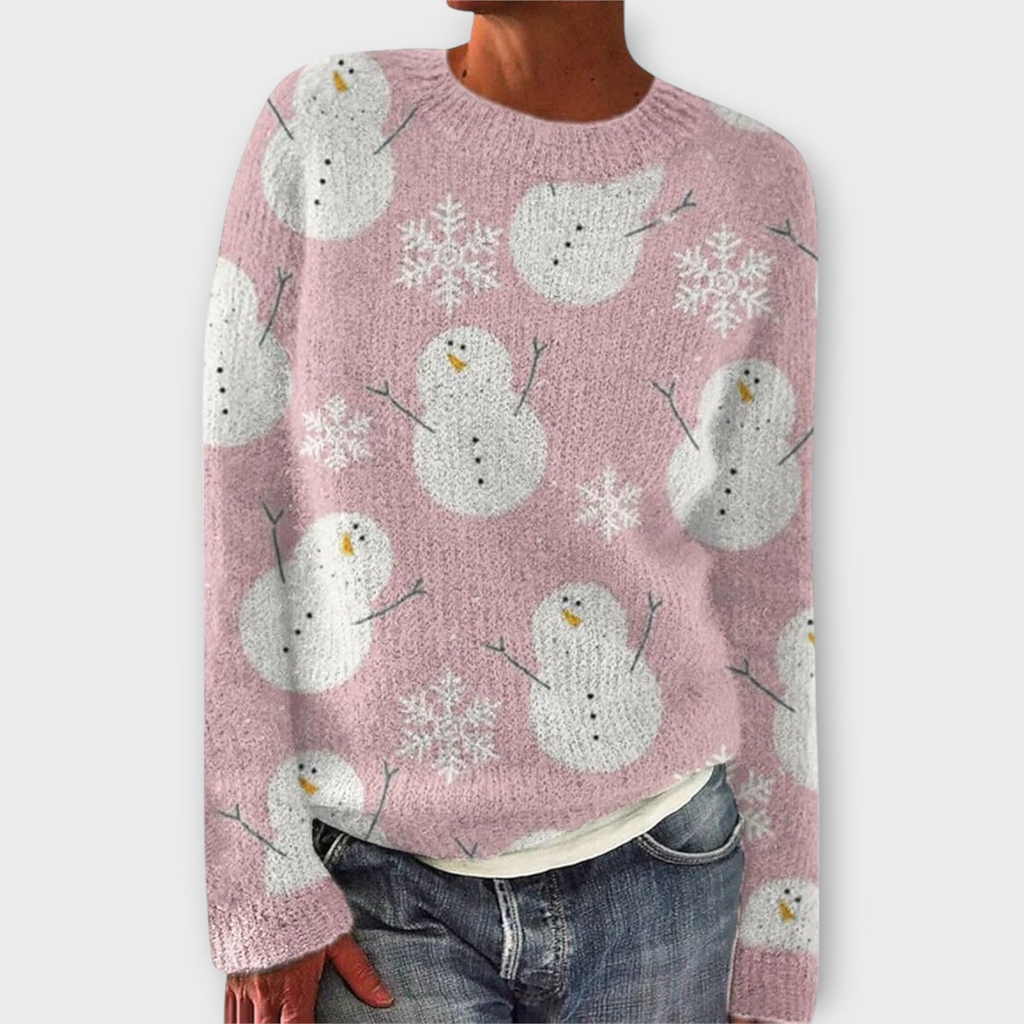 Comfortable Christmas Print Sweater for Women with Crew Neck Long Sleeve Relaxed Oversized Knit Style