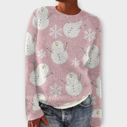 Comfortable Christmas Print Sweater for Women with Crew Neck Long Sleeve Relaxed Oversized Knit Style