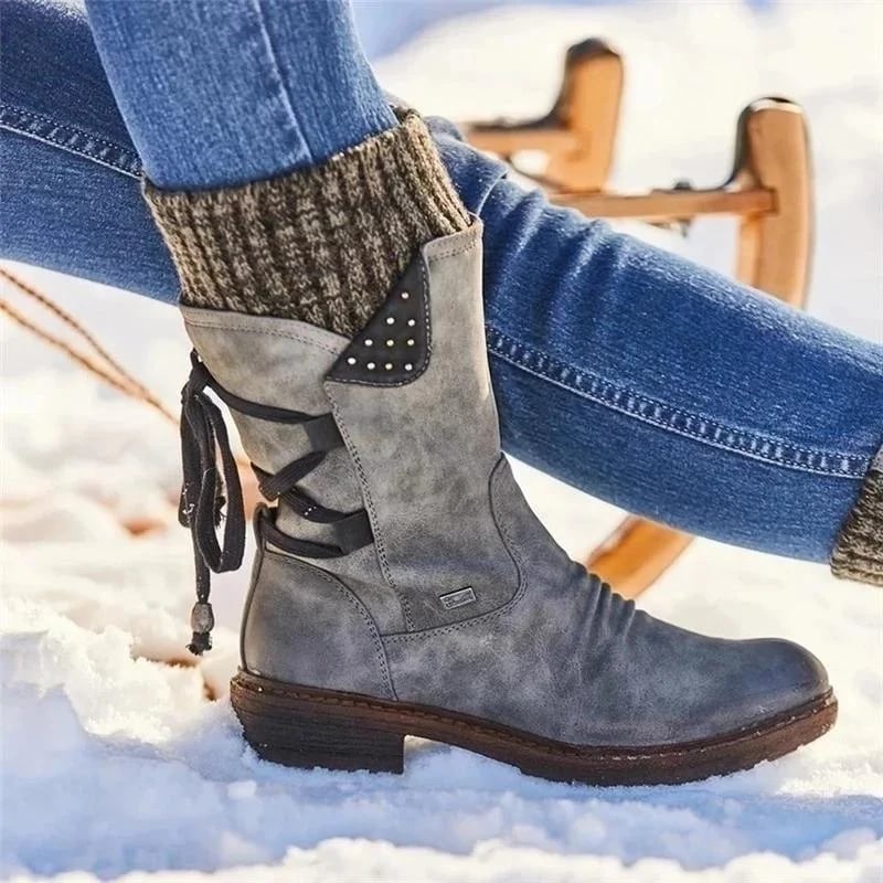 Comfortable Suede Rainproof Boots for Women with Knit Cuff Lace Up Chunky Heel Winter Style