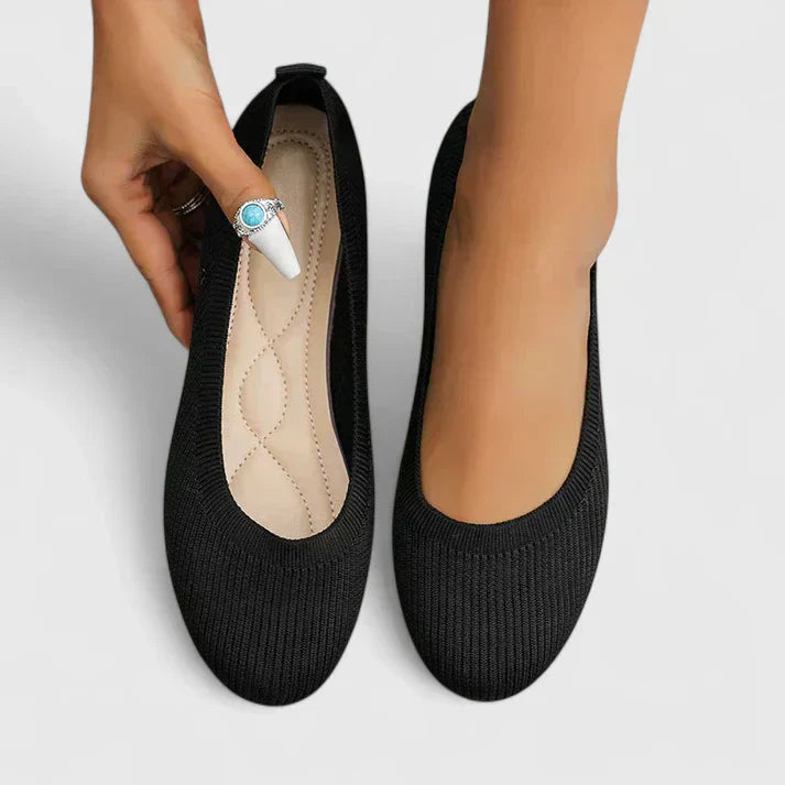 Comfortable Knit Ballet Flat for Women with Round Toe Slip On Low Wedge Casual Style