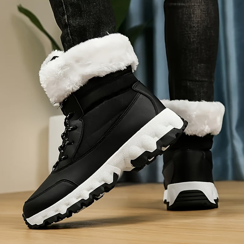 Cozy Lace Up Snow Boots for Women with Plush Cuff Rugged Sole Winter Snowproof Style