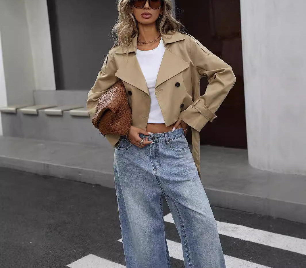 Women's Khaki Storm Flap Trench Coat