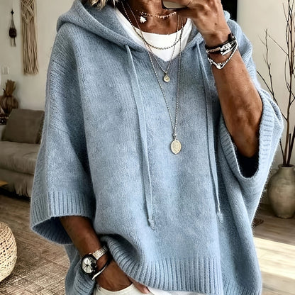 Easy Knit Oversized Hoodie for Women with Hooded Neck Half Sleeve Batwing Easy Style