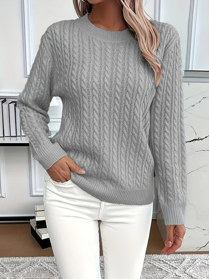 Comfortable Cable Knit Sweater for Women with Crew Neck Long Sleeve Relaxed Oversized Style