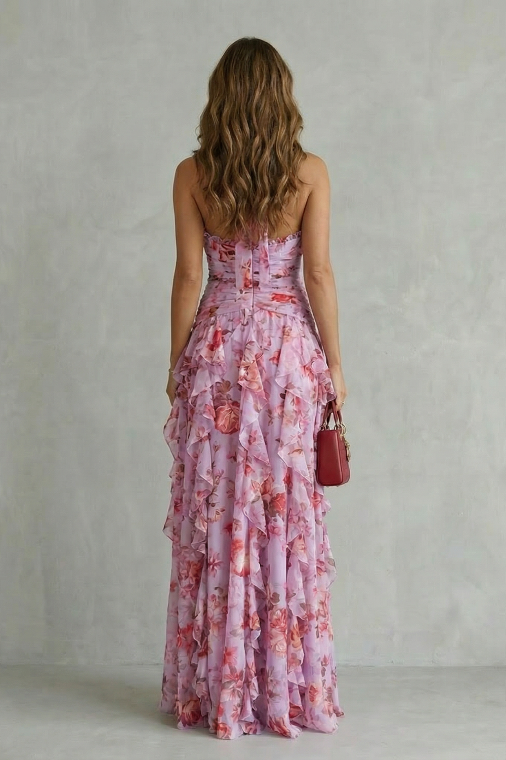 Elegant Floral Cocktail Dress for Women with Halter V Neck Ruffle Tiered Maxi Formal Style