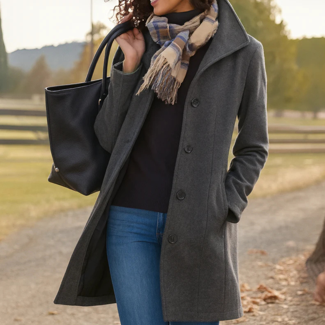 Women's Single Breasted High Collar Wool Coat