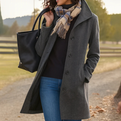Women's Single Breasted High Collar Wool Coat