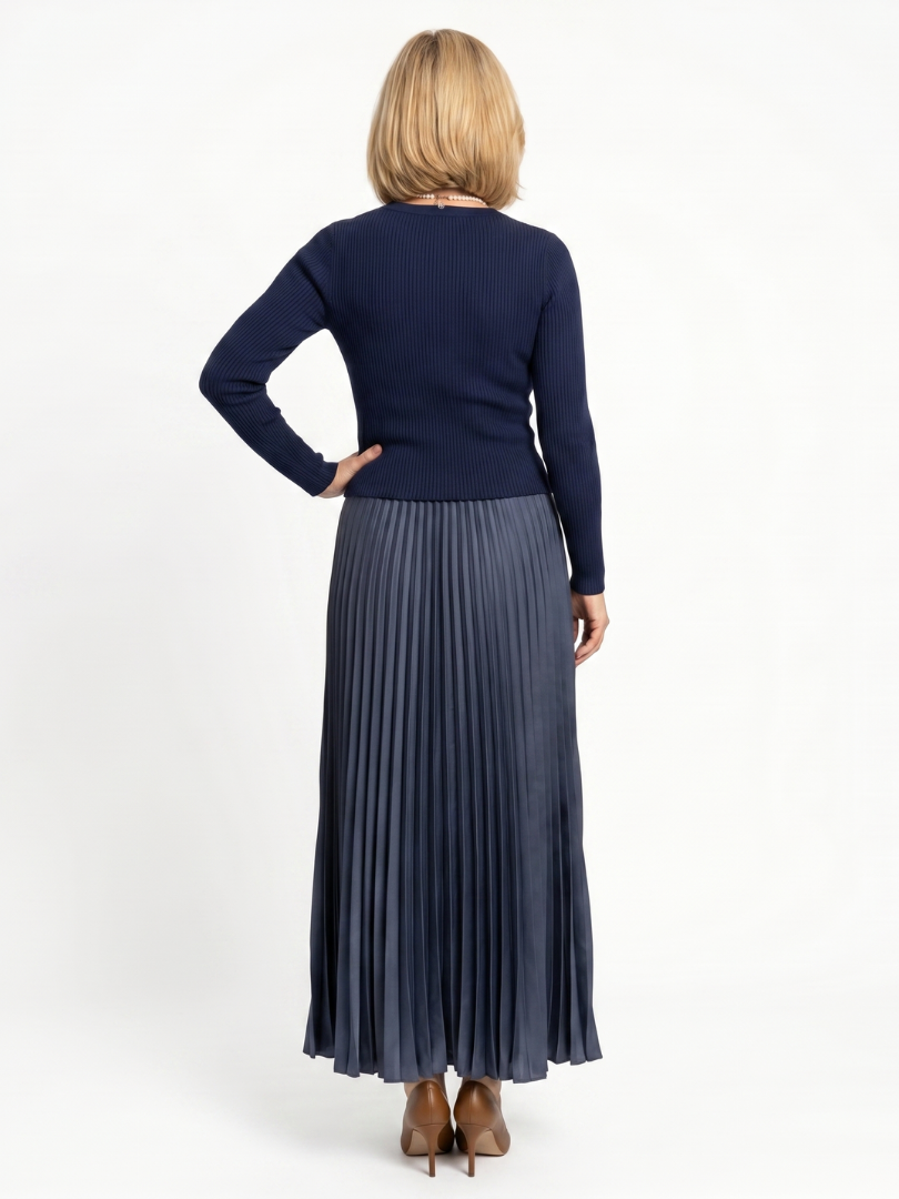 Women Pleated Satin Maxi Skirt