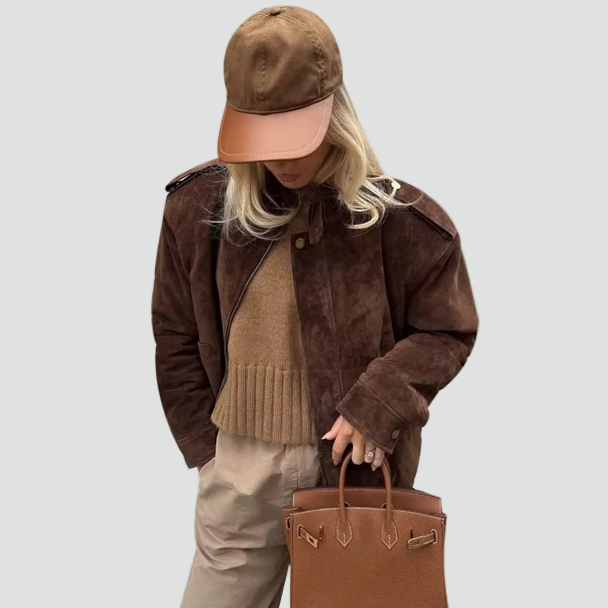 Women's Oversized Suede Bomber Jacket
