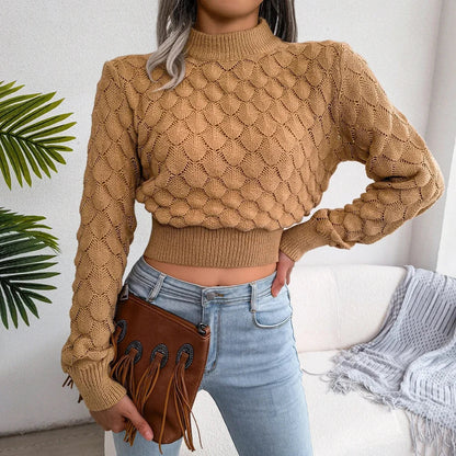 Women's Cropped Textured Mock Neck Sweater
