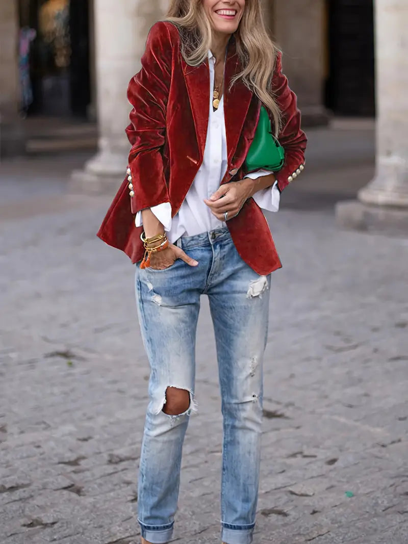 Women's Velvet Peak Lapel Blazer