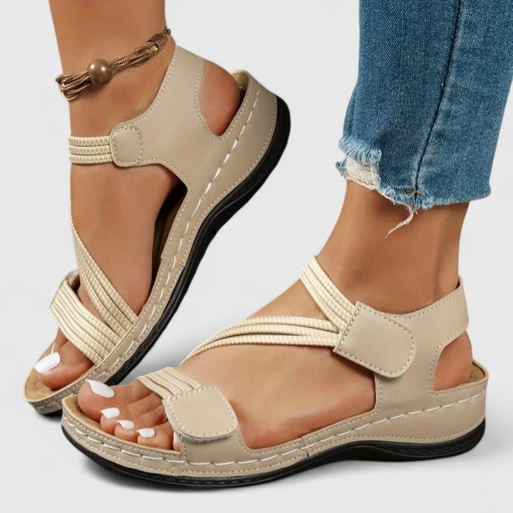 Comfortable Wedge Sandal for Women with Crisscross Strap Velcro Closure Cushioned Sole Casual Style