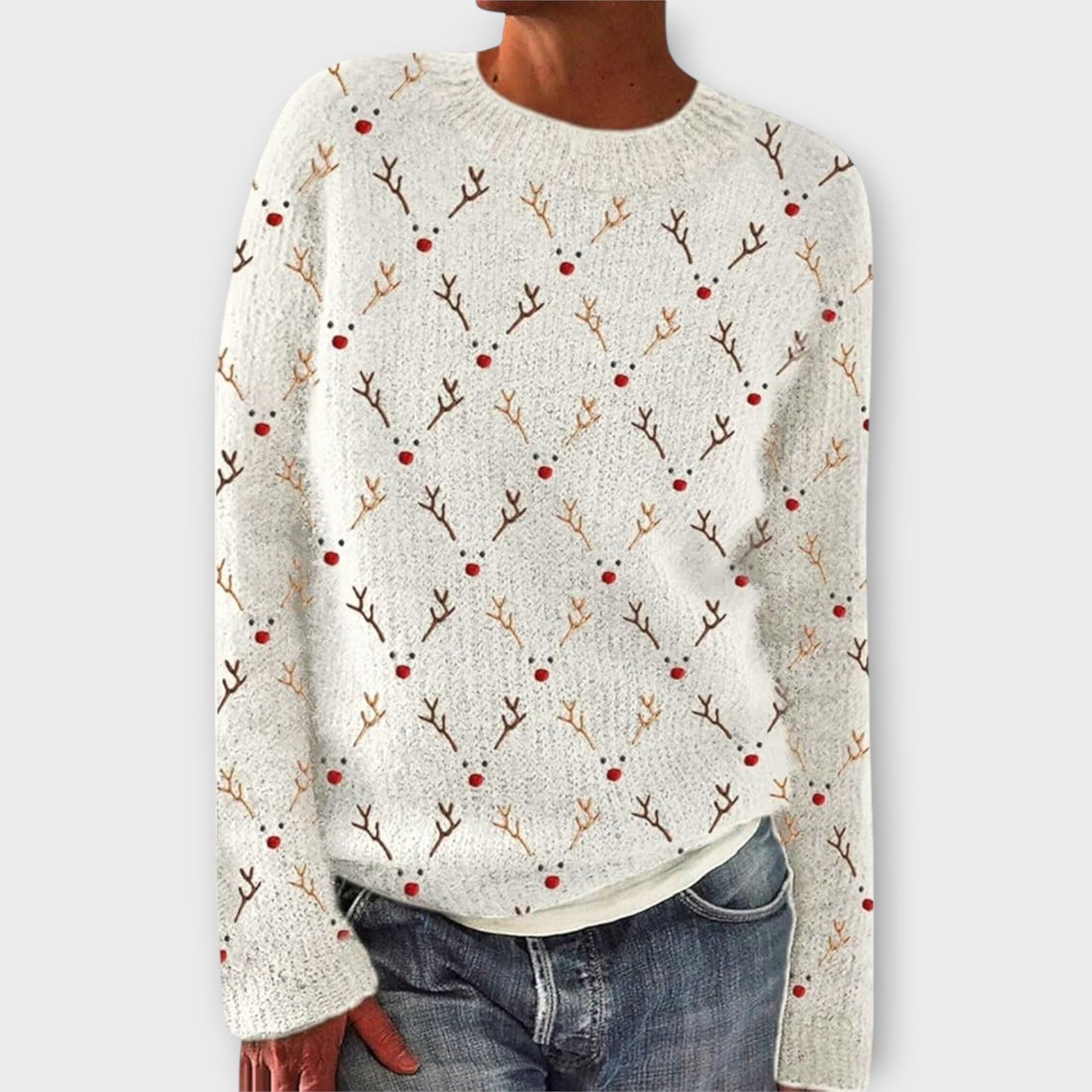 Comfortable Christmas Print Sweater for Women with Crew Neck Long Sleeve Relaxed Oversized Knit Style