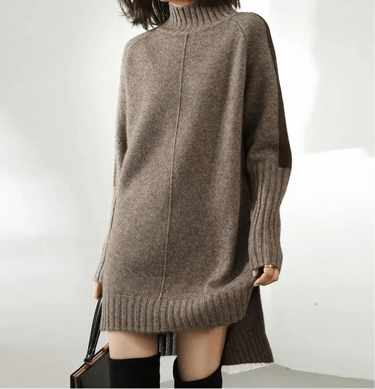 Warm Turtleneck Sweater Dress for Women with Long Sleeve Relaxed Fit Ribbed Knit Easy Style