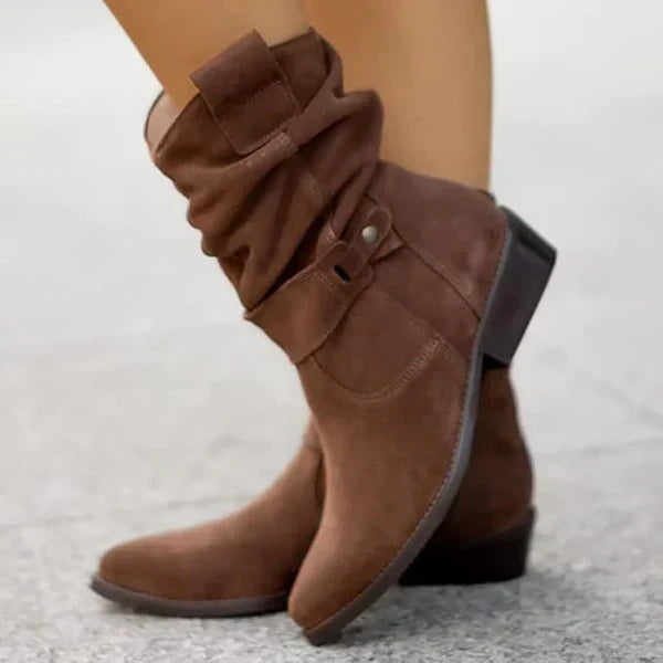 Women's Suede Slouch Low Heel Ankle Boots