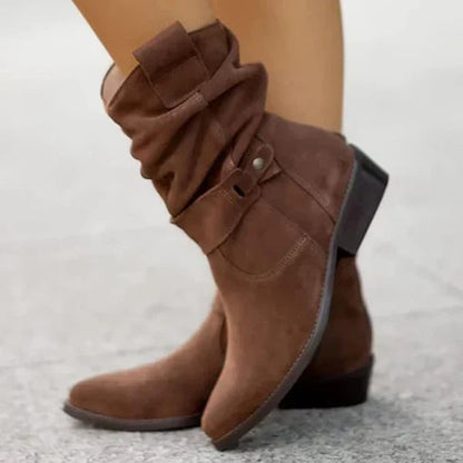 Women's Suede Slouch Low Heel Ankle Boots