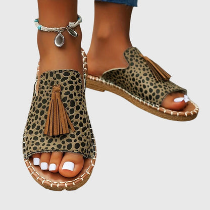 Effortless Tribal Print Toe Ring Sandal for Women with Tassel Flat Boho Style