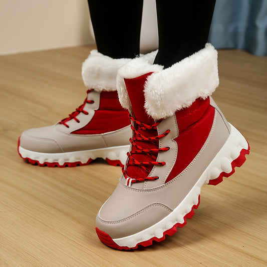 Cozy Lace Up Snow Boots for Women with Plush Cuff Rugged Sole Winter Snowproof Style
