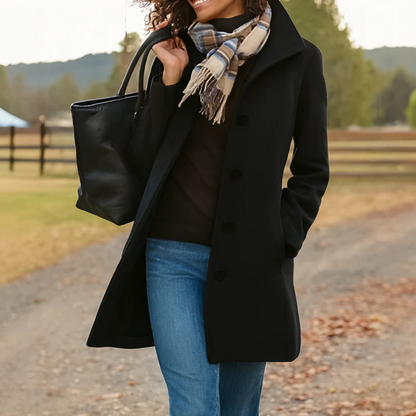 Women's Single Breasted High Collar Wool Coat