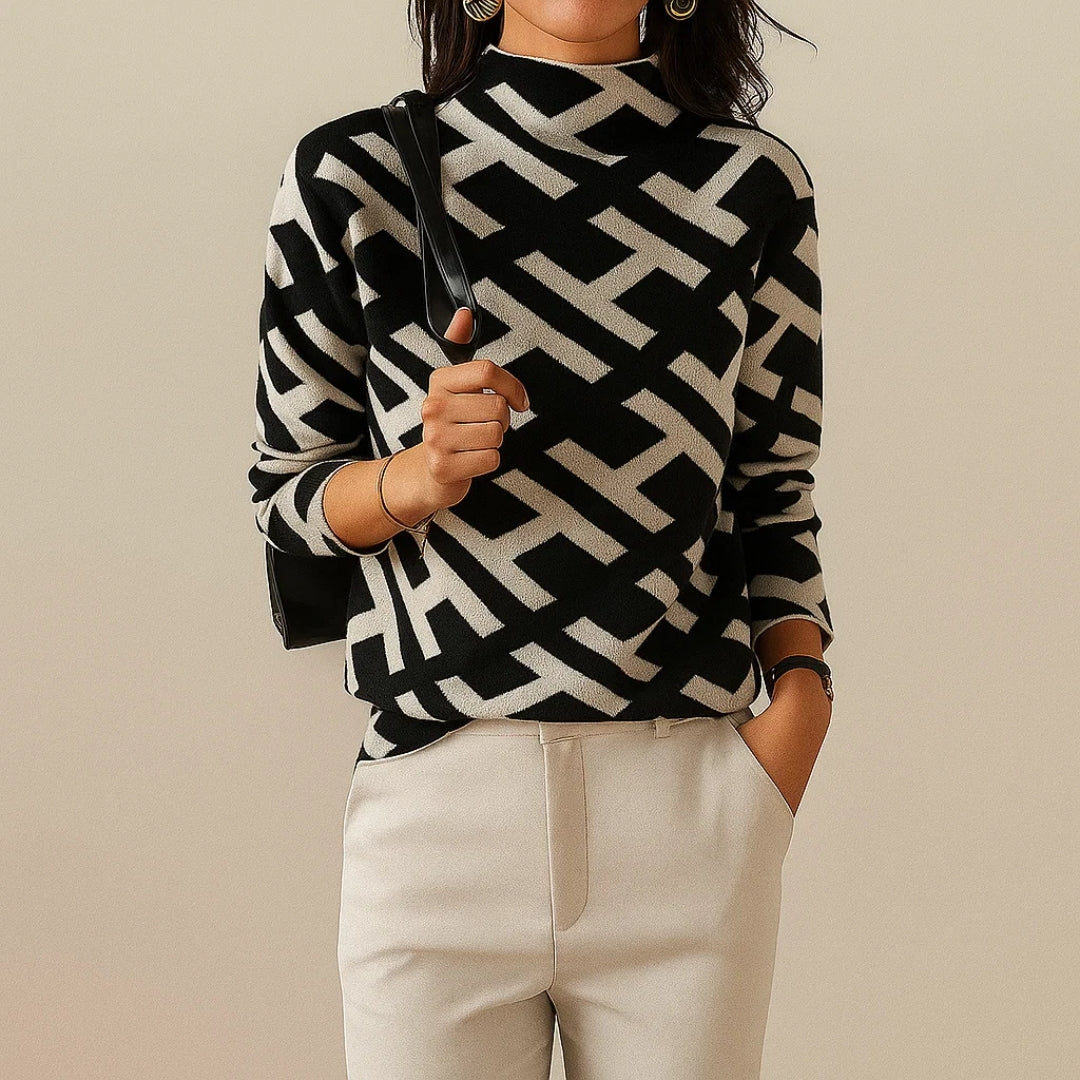 Women's Geometric Print Mock Neck Sweater