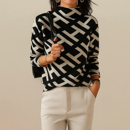 Women's Geometric Print Mock Neck Sweater