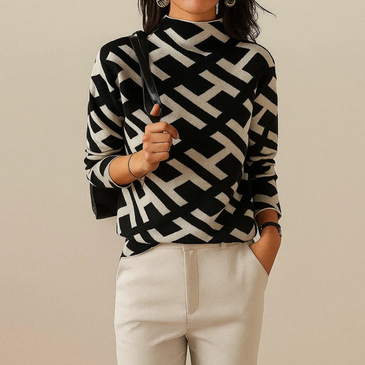 Women's Geometric Print Mock Neck Sweater