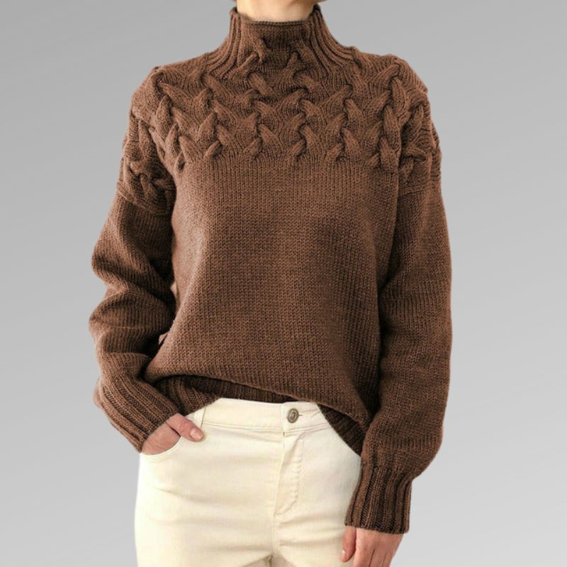 Comfortable Cable Knit Sweater for Women with Mock Neck Long Sleeve Chunky Oversized Style